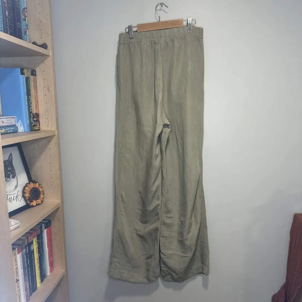 Women's H&M Linen Blend Wide Leg Drawstring Pants | Sage Green | Size XS